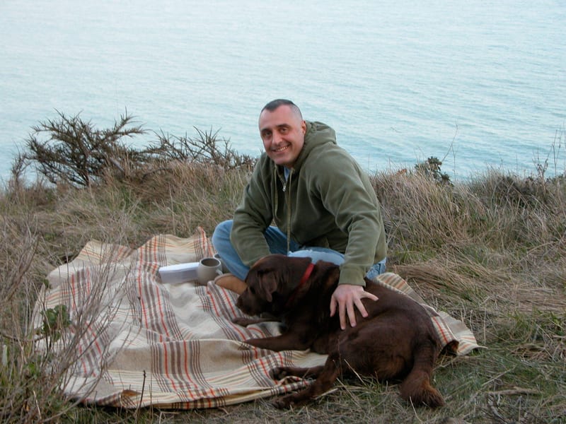 Henri and Jamie on the white cliffs at St Margaret's Bay, Kent, England