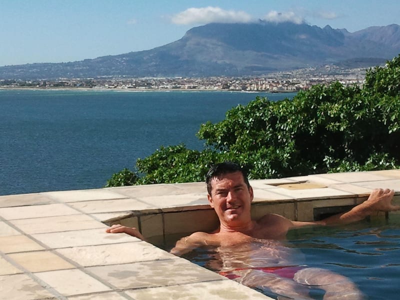 Brian Haddock in Greg Reichman's pool, Gordons Bay