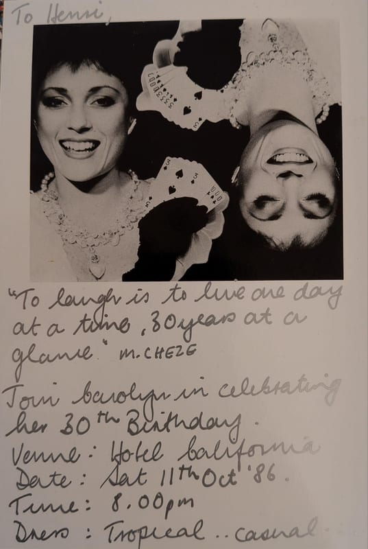 Carolyn de Beyer's 30th birthday invite. Carolyn de Beyer
