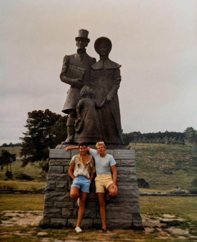 Henry Davies and Derek Lavarak at the Grahamstown monument