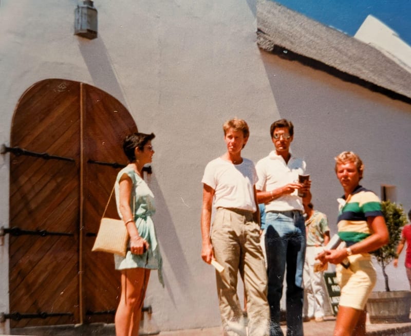 Lanzerac Hotel, Stellenbosch, Cape. Kim Prue, Stephen Pritchard, Henry Davies and Derek Lavarak