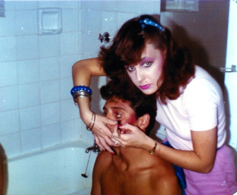 Tanya van Agthoven and Henry Davies doing make up pre Fashion show