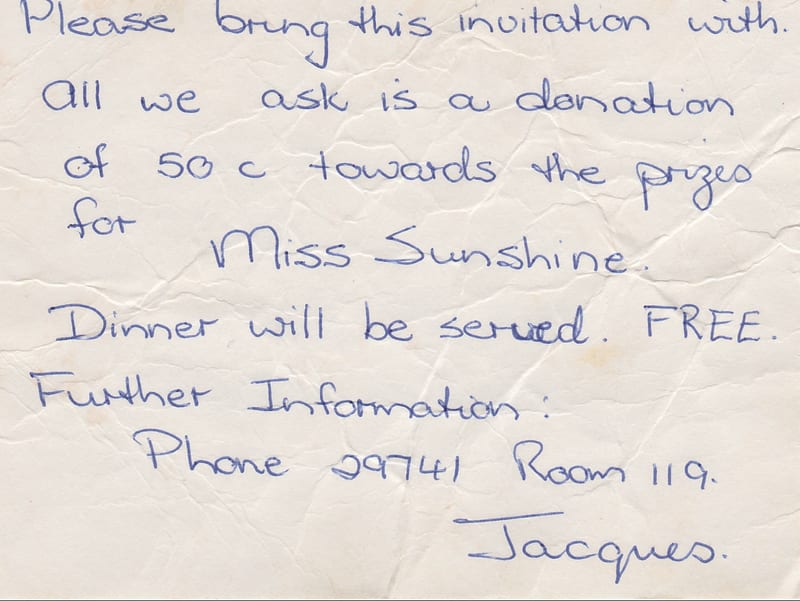 An invitation to the Miss Sunshine at The Butterworth Hotel in Durban