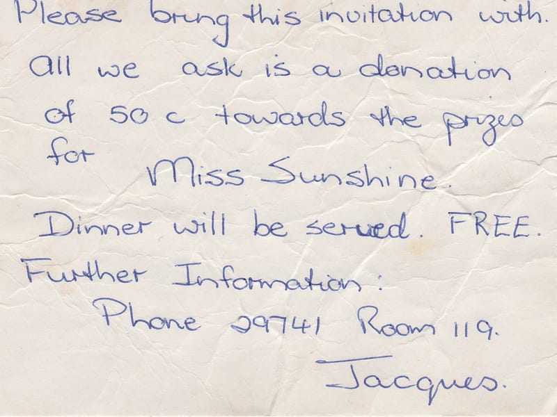 An invitation to the Miss Sunshine at The Butterworth Hotel in Durban